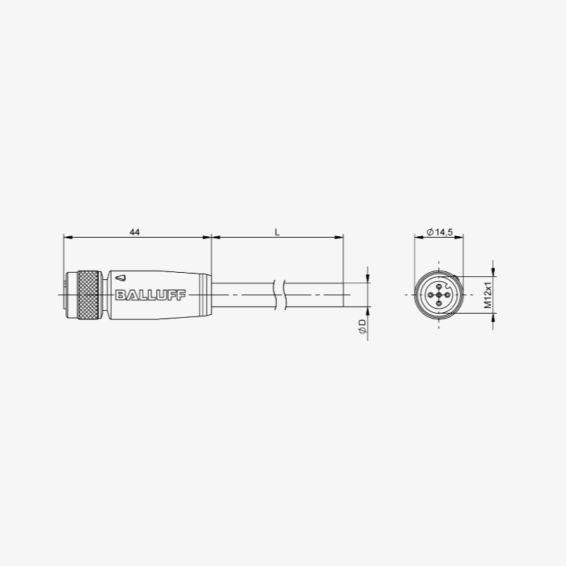 STM12F5PUR S5-BCC08KP - Single-Ended Cordets -M12 F 5 pin PUR 5 Meter Shielded