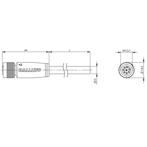 BCC0F36- Single-Ended Cordsets - Sheilded M12x1-Female, straight, 8-pin, 50metre