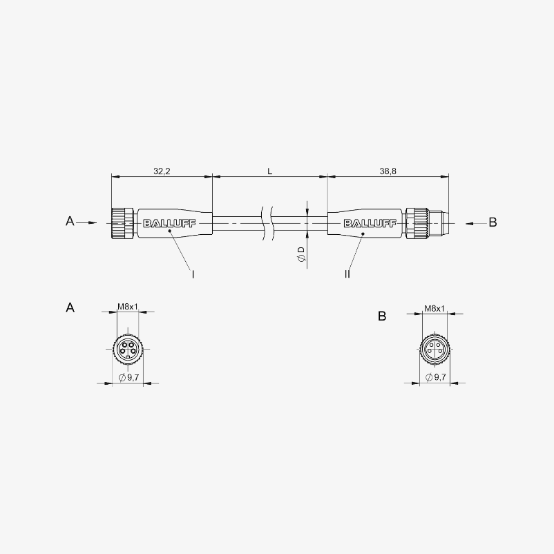 STM8MM8F4PUR S2 - Double-Ended Cordsets