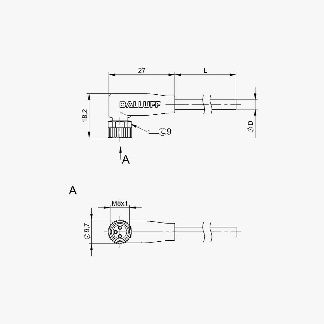 STM8F3PUR R5 - Single-Ended Cordsets - M8 3pin R/A 5m Cable