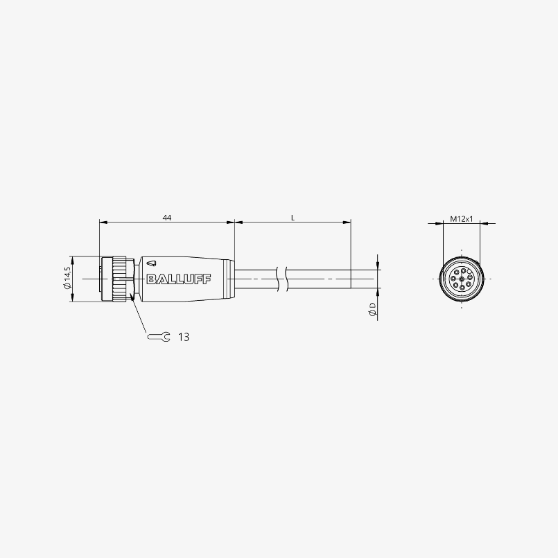 BCC0CML - Single-Ended Cordsets - M12 Straight 8pin PUR Black 30m Female