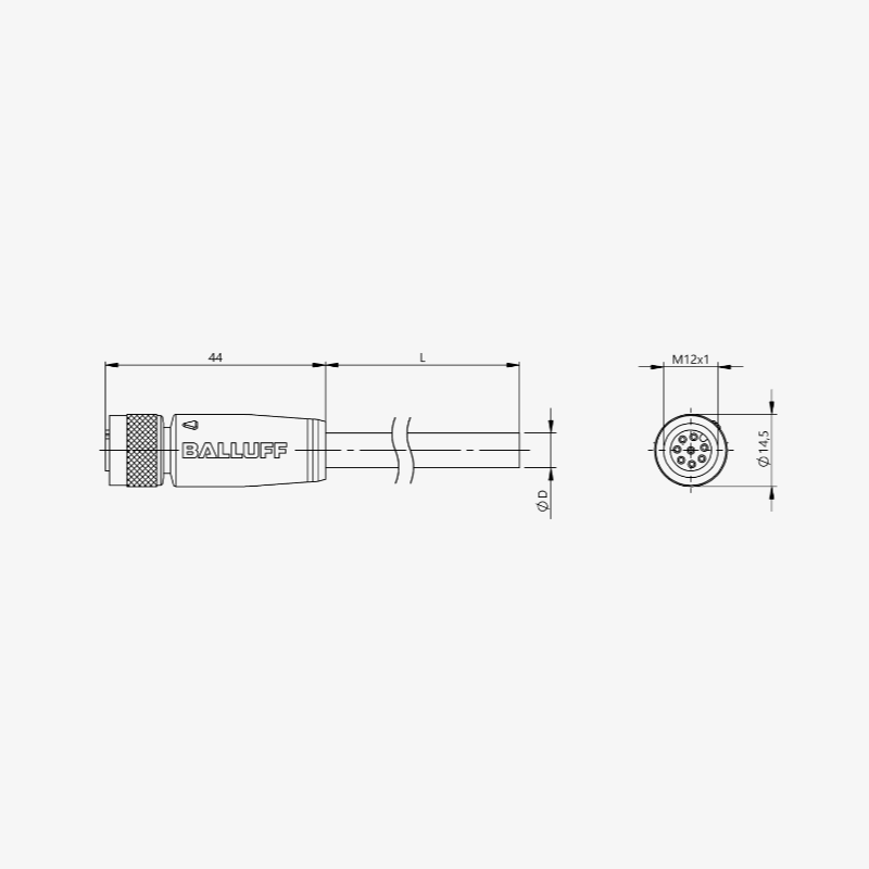 BCC0996 - Single-Ended Cordsets - Sheilded M12 Female, straight, 8pin, PUR 10m