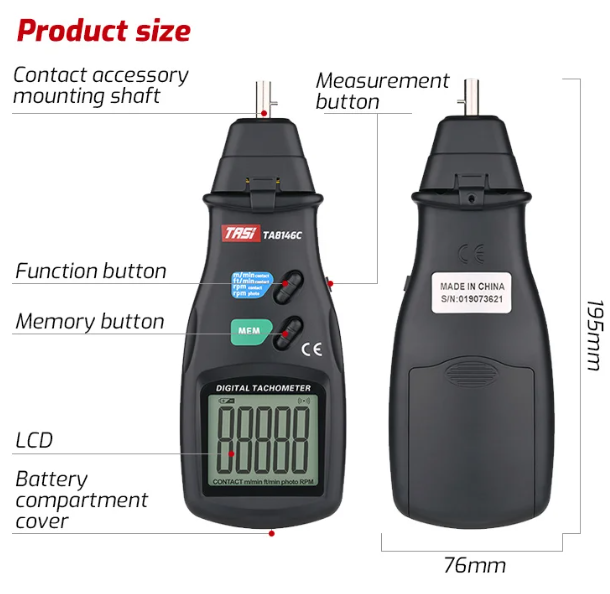 Digital LCD Display Handheld Line Speed Tachometer (RPM & m/min) - Encoder